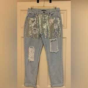 Forever 21 Metallic Distressed Jeans